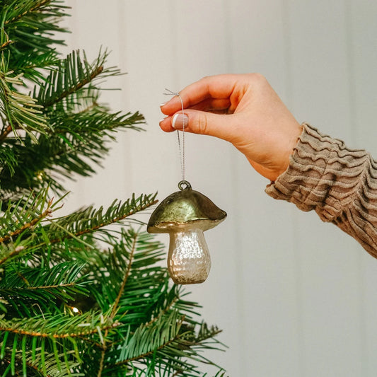 Green Glass Mushroom Ornament