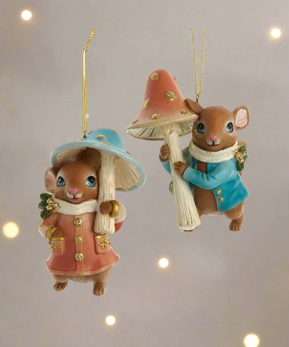 Winter Mouse Fellows with Mushroom Ornaments