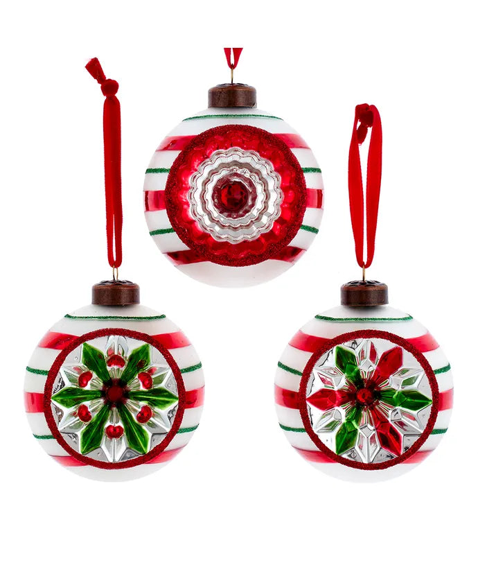 Red & Green Glass Christmas Ornament Set