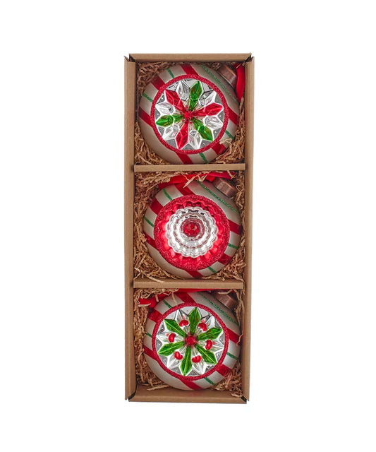 Red & Green Glass Christmas Ornament Set