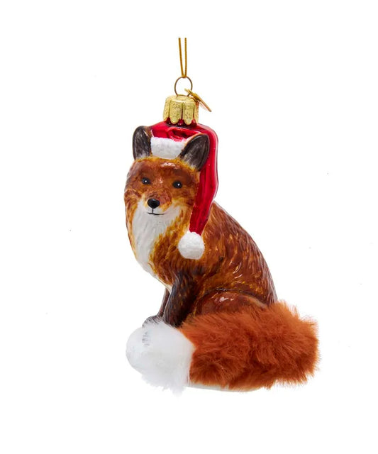 Festive Red Fox Glass Ornament