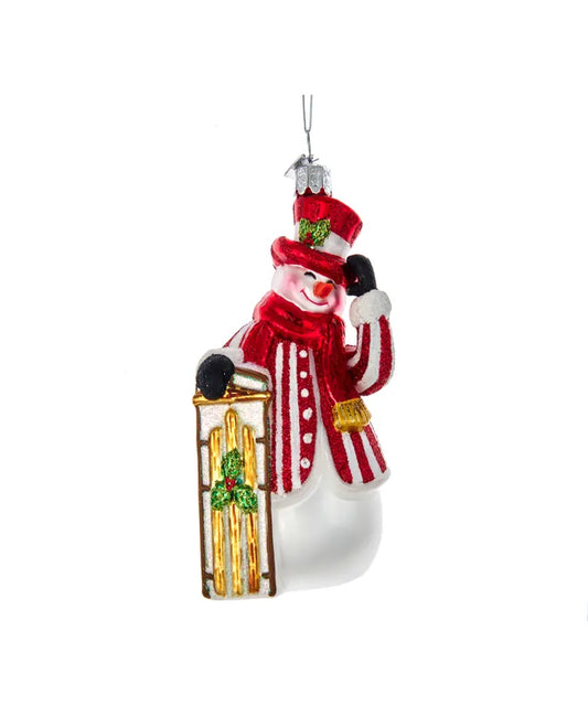 Peppermint Snowman Glass Ornament