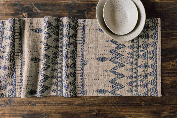 Enigma Linen Kantha Table Runner