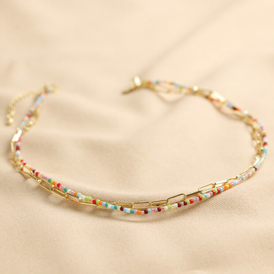 Rainbow Bead and Chain Layer Necklace