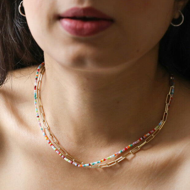 Rainbow Bead and Chain Layer Necklace